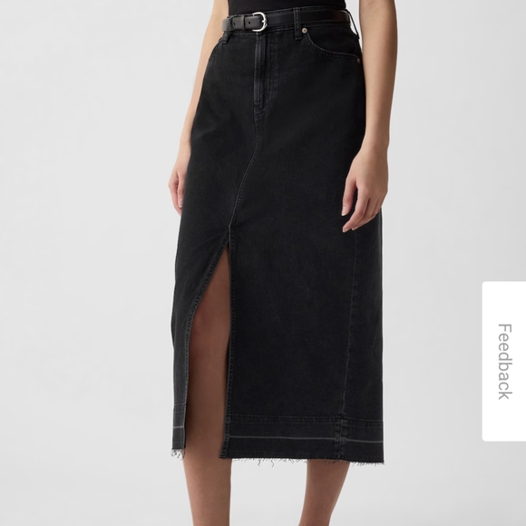 Black Midi Jean Skirt with Slit Size 32 - Picture 1 of 4